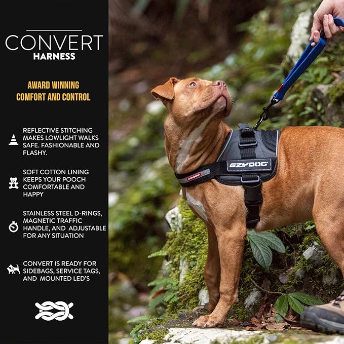 EzyDog Convert Dog Harness – Trail-Ready Rugged Harness for Walking, Hiking & Outdoors with Reflective Piping, Badge Attachment Points, Traffic Handle, & Comfort Lining (Medium, Corduroy)