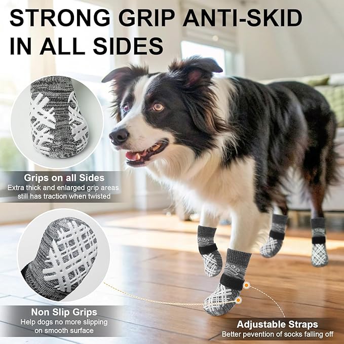 BEAUTYZOO Dog Socks to Prevent Licking Paws, Dog Shoes for Hot Pavement Small Medium Large Senior Dogs Booties, Non Slip Dogs Boots & Paw Protectors for Hardwood Floors Traction Control Indoor