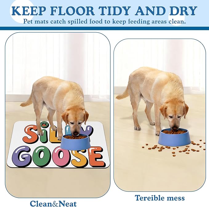 Silly Goose Pet Food Mat for Cats and Dogs–Christmas Stocking Absorbent Quick Dry Feeding Placemat, Non Slip Rubber Base, Waterproof Bowl Mat for Indoor Use, Pet Supplies 12"x20"