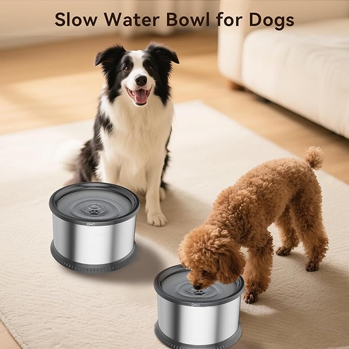 Twinsing 2PCS Dog Water Bowls for Multiple Pets, 4.5L/152oz No Spill Stainless Steel Slow Drinking Water Bowls with Anti-Slip Mat, Splash Proof Pet Bowl for Sloppy Messy Drinkers, Medium Large Dogs