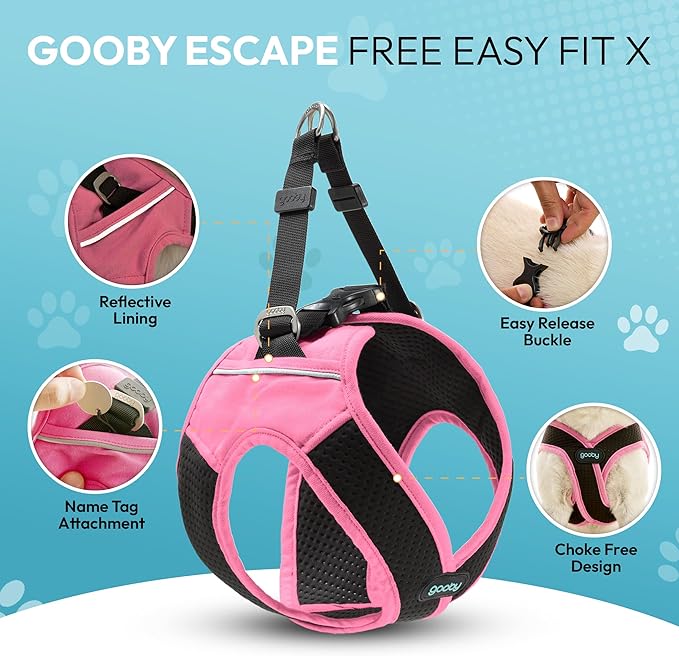 Gooby Escape Free Easy Fit X Step in Dog Harness - Flamingo Pink, Large