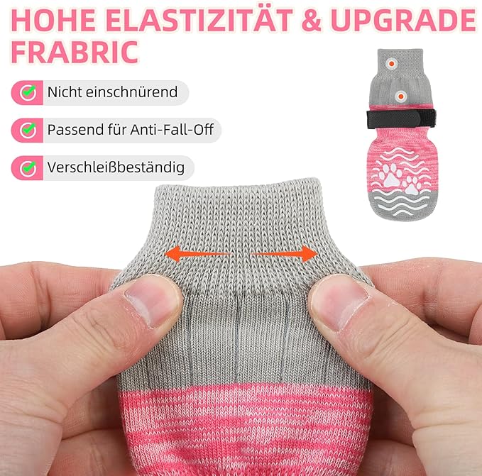 PUPTECK Anti Slip Dog Socks, Shoes with Grippers to Prevent Licking Hardwood Floors Traction, Rubber Boots & Paw Protectors for Small Medium Large Dogs Cold/Hot Pavement, Senior Dogs Booties Pink
