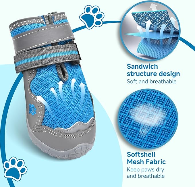 Hipaw Dog Shoes,Breathable Dog Boots for Hot Pavement,Non-Slip Paw Protector for Winter Snow,Lightweight Dog Booties for Small Medium Large Dogs,Outdoor Walking,Hiking,Indoor Hardwood Floor