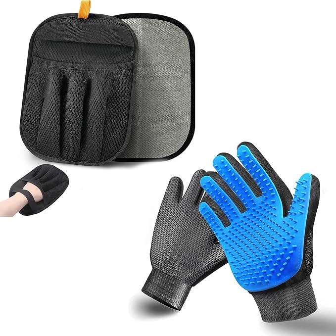2-in-1 Pet Hair Removal Glove Set for Cats & Dogs, Five-Finger Electrostatic Pet Hair Gloves & Grooming Glove ，Reusable Magic Brush Pet Hair Remover Tool for Laundry，Carpet,Car Seat，Couch
