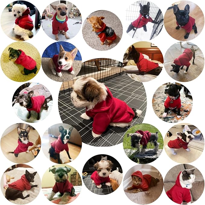 Jecikelon Winter Dog Hoodie Sweatshirts with Pockets Warm Dog Clothes for Small Dogs Chihuahua Coat Clothing Puppy Cat Custume (Wine red, XX-Small)