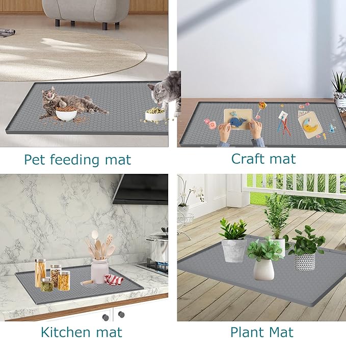 Cat Litter Mat for Litter Box, Silicone Large Cat Litter Trapping Mat - 37x22 in, Waterproof & Non-Slip, Durable & Easy Clean, Grey