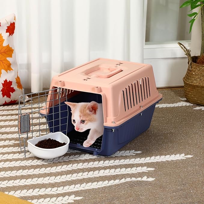 Locmeo 2 Set 18.9" Pet Carrier for Small Cats and Dogs, Hard Sided Plastic Cat Kennel for Pet with Front Door Security Lock Fully Breathable Travel Crate, up to 13 Lbs(Blue,18.9 x 12.6 x 11.8 Inch)