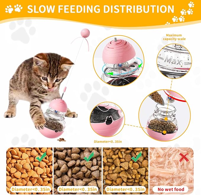 COSOWO Cat Interactive Toys Engaging Wand, Slow Food Treat Dispenser, and Tumbler Design for Indoor Cats Durable, Non-Toxic, Ideal for Exercise and Boredom Relief Gift for Kitten, Pink