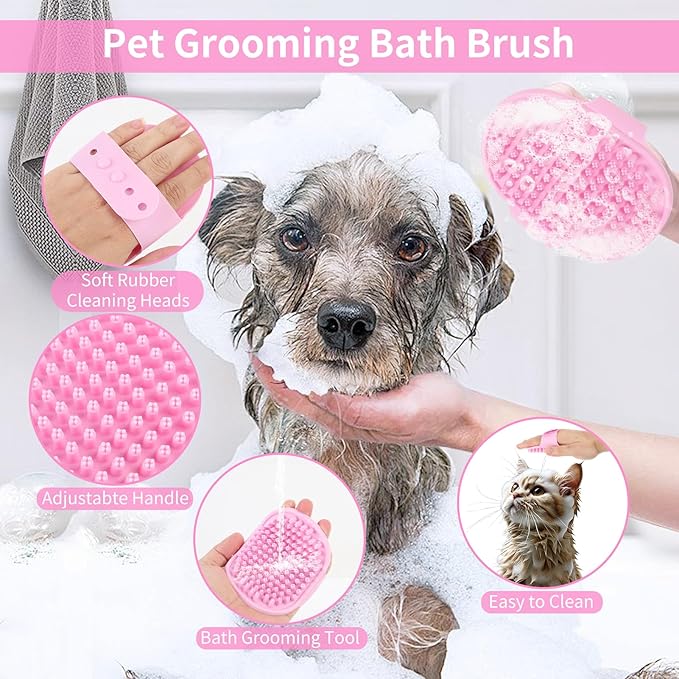 9 Pcs Pet Grooming Brush Set for Shedding, Professional Cats Dogs Long Hair Brush Nail Clipper And File Grooming Kit Self Cleanup Deshedding Multifunctional for Dogs Cats (Pink)