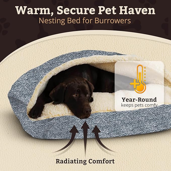 Snoozer Pet Products Luxury Rectangle Cozy Cave Dog Bed with Microsuede, Showdog Collection, Large, Palmer Indigo
