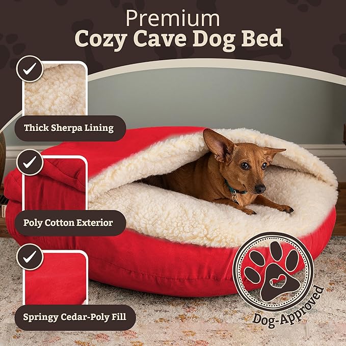 Snoozer Classic Poly-Cotton Cozy Cave Pet Bed, Small, Red