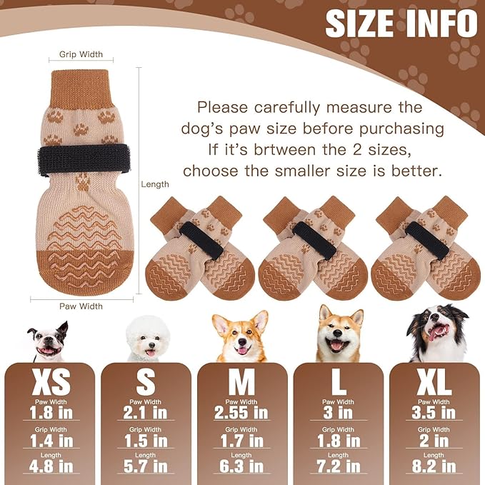 EXPAWLORER 6Pcs Anti Slip Dog Socks to Prevent Licking Paws, Dog Shoes for Winter, Double Sides Dog Boots & Paw Protectors Booties for Hardwood Floors with Grippers Small Medium Large Senior Dogs, M