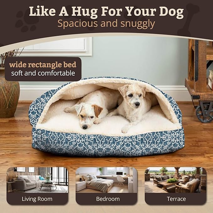 Snoozer Pet Products Luxury Rectangle Cozy Cave, Wag Collection, Extra Large, Ramey Oxford