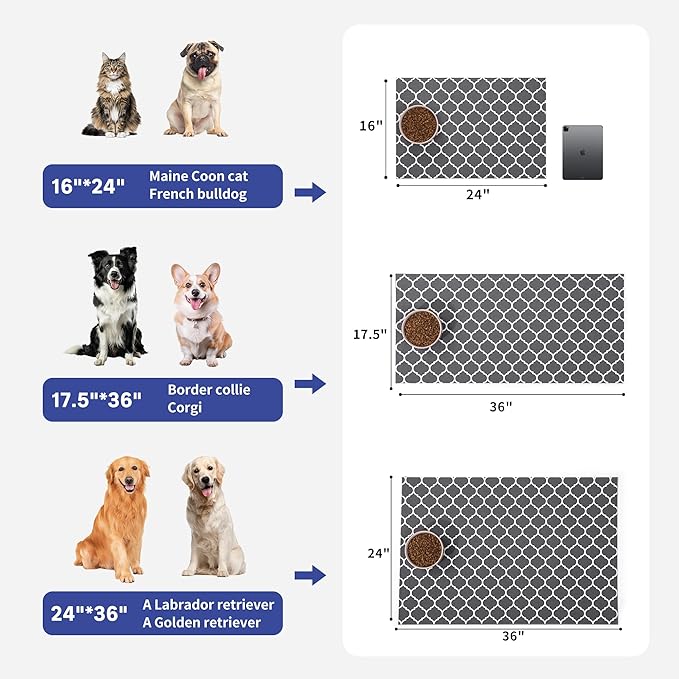 Cooyes Large Dog Food Mat 16"×24", Ultra-Absorbent Dog Bowl Mat for Food and Water, Pet Feeding Mat with Non-Slip Back, Cat Placemats with Water-Locking Bottom That Protects Floors