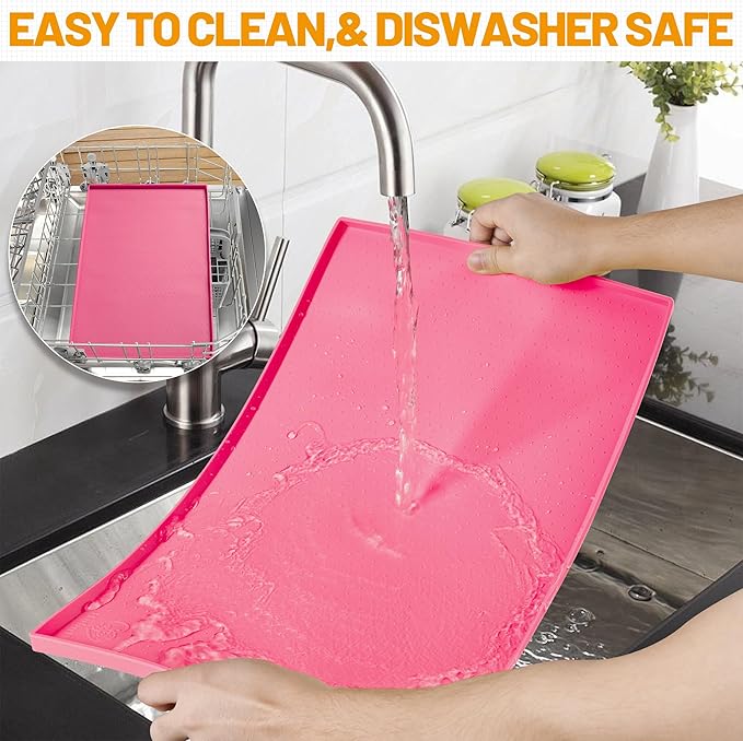 Hubulk Dog Feeding Mat,100% Waterproof Food Grade Silicone Pet Food and Water Bowl Placemat,Dishwasher, High Raised Edge to Prevent Spills,Nonslip Tray to Stop Messes on Floor (24"x16"x0.5", Pink)