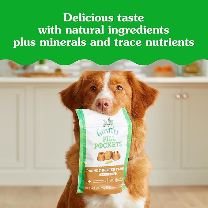 Greenies Pill Pockets, Small Size Dog Treats, Peanut Butter Flavor, 3.2 oz. Pouch