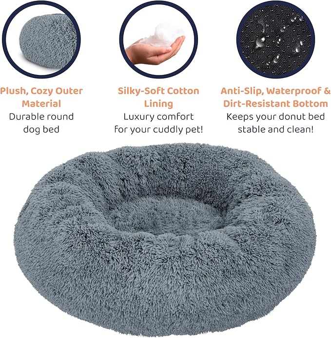 Donut Dog Bed - Premium Comfort for Anxiety Relief - Fluffy & Calming Design with Ultra-Plush Support | Cozy Round Dog Bed with Super Soft Circle Style (Dark Grey, Small)