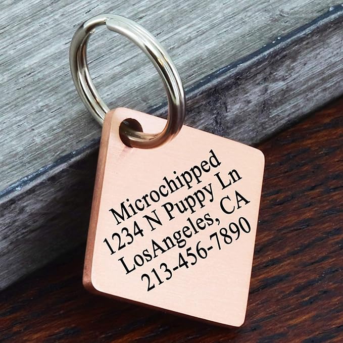 Ultra Joys Stainless Steel Pet ID Tag Dog Name Tags Personalized Front and Back Engraving, Customized Dog Tags and Cat Tag, Optional Engraved on Both Sides, Diamond Mountain Rose Gold Large