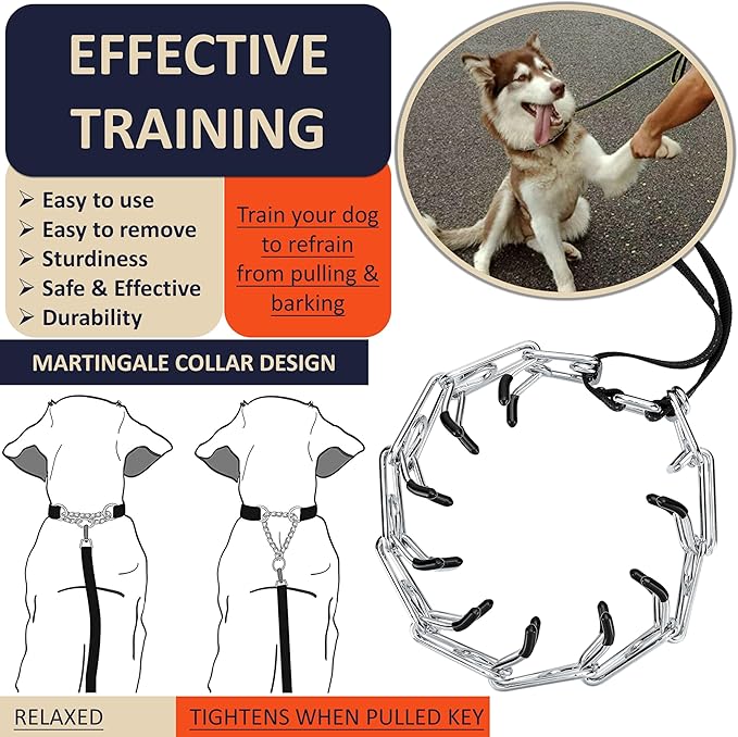 Dog Training Collar with Quick-Release Buckle, Adjustable Stainless Steel Collar for Small Medium Large Dogs (Black, S Neck Girth 11.2"-14.5")