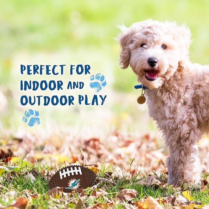 NFL Miami Dolphins Mega- Chew Hard Nylon Bacon-Flavored Dog Bone Football Chew Toy Interactive Tasty Fun Dog Chewy Toys Indestructible Strong Durable Tough Pet Biting Playtoy for Aggressive Chewers