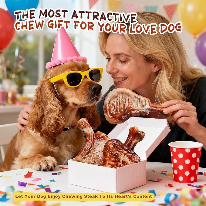 GASAPET Dog Chew Toys for Aggressive Chewers,3 Tough Dog Toys for Medium and Large Breed, Real Bacon Flavored Best Dog Toys to Keep Them Busy, Dog Bones Steak for Teeth Cleaning and Training (Yellow)