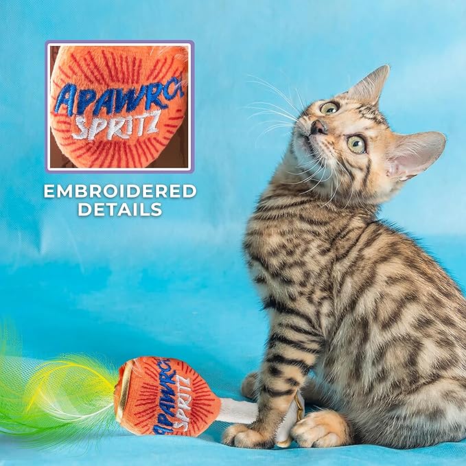 Haute Diggity Kitty Clicquot Champagne & Caviar + Kitty Cocktails Apawrol Spritz & Cattini Set, Plush Cat Toys Catnip Filled with Interactive Crackle Sound, Safe, Durable Toys for Cat & Kitten, 4 Pcs