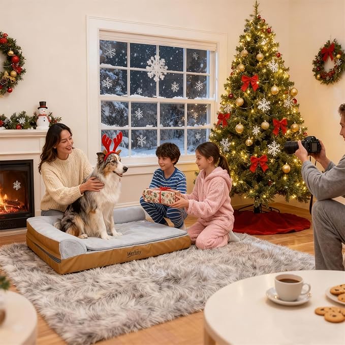 Heated Dog Bed Large Sized Dog, Heated Pet Bed for Large Dogs, Waterproof Couch Memory Foam Dog Sofa Bed with Pet Heating Pad - 35x27.95x6.3in