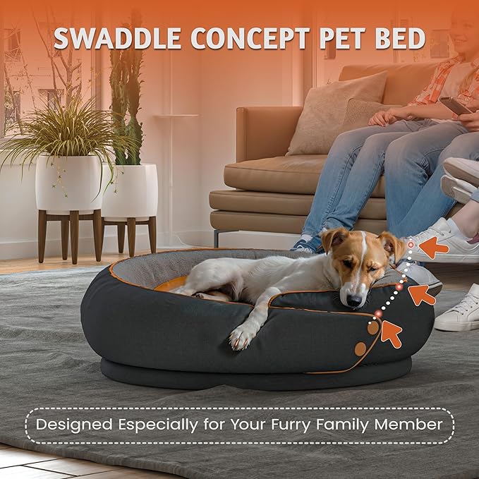 Round Orthopedic Dog Bed for Large Dogs, XL Foam Support Pet Bed with Soft, Comfortable Cushion for Anxiety Relief, Removable & Machine-Washable Cover, Cozy Sofa-Style Bed for Dogs