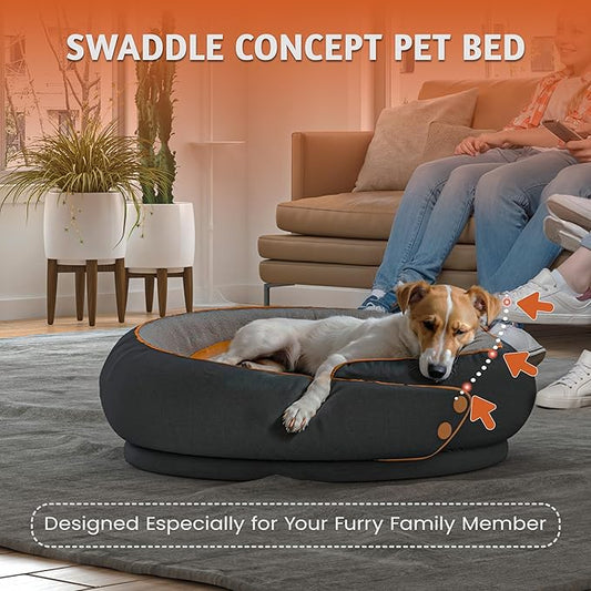 Round Orthopedic Dog Bed, Medium Pet Bed with Supportive Foam, Soft and Cozy Cushion for Anxiety Relief, Removable & Washable Cover, Comfortable Sofa-Style Bed for Dogs and Cats