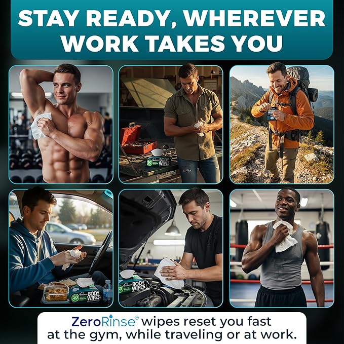 After Gym Body Wipes for Men – Maximum Cleaning Power (Ultra Clean) – 4 Pack (200 XL Wipes + 16 Travel Wipes), No Rinse Shower Wipes, Waterless Bathing Wipes for Camping, Work & Travel