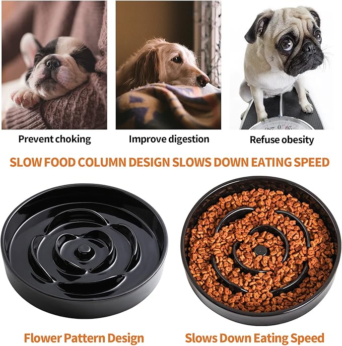 Black 8.66 in Dog Bowl Ceramic Slow Feeder for Medium Large Dogs,Elevated/Raised Slow Feeding Dog Food Water Dish Heavy Weighted,Puppy Dish for Fast Eaters,Puzzle Eating Bowl Modern Maze