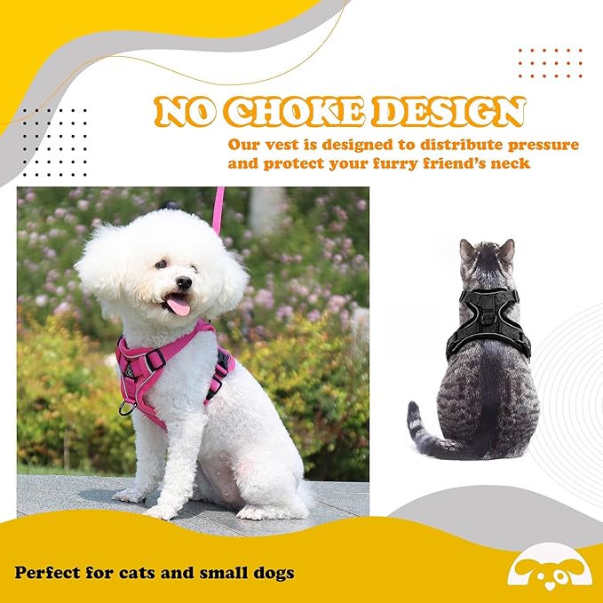 PetnBeyond Kitten Harness and Leash Set - Secure, Comfortable Control with Breathable Mesh Jacket - Adjustable Vest for Safe Walks with Reflective Strips - Kitty Escape Proof Kit (Medium, Pink)