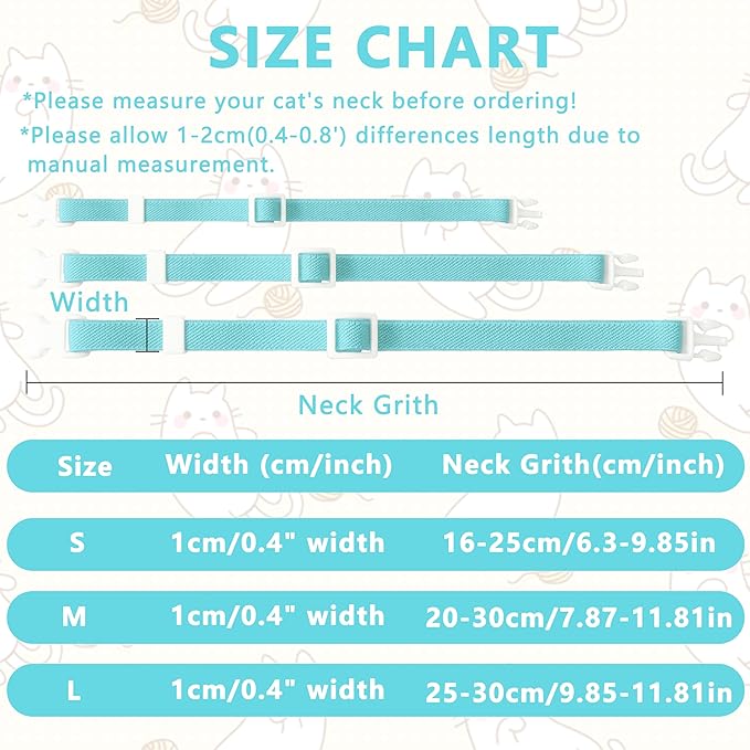 Elastic Cat Collar, Stretch Cat Collar Quick Release, Bright Colors Safety Kitten Collar Adjustable Collar for Kittens, Lightweight Soft Polyester Collars for Boy Girl Cats (Lightblue,M)