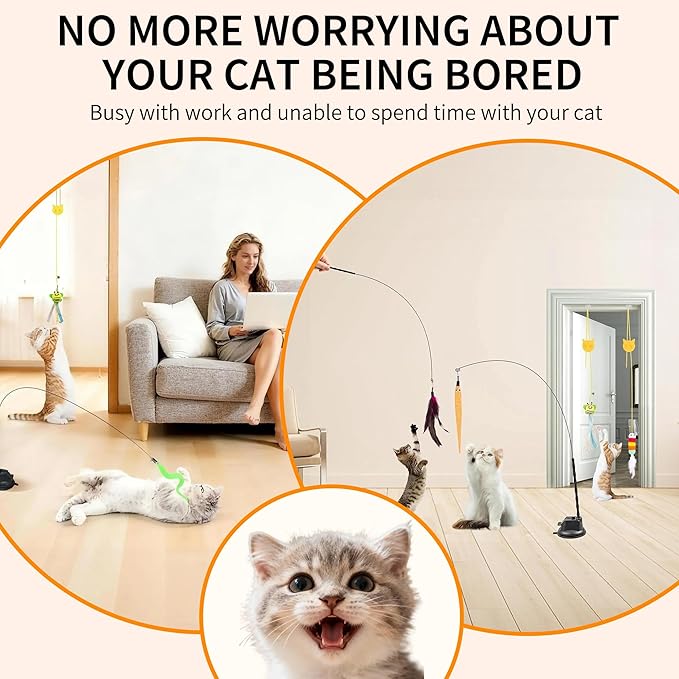 Walfront Cat Toy Set for Indoor Play, 17 Pieces, Interactive Feather Wand, Fun & Engaging Playtime for Cats and Kittens, Perfect for Active & Playful Cats