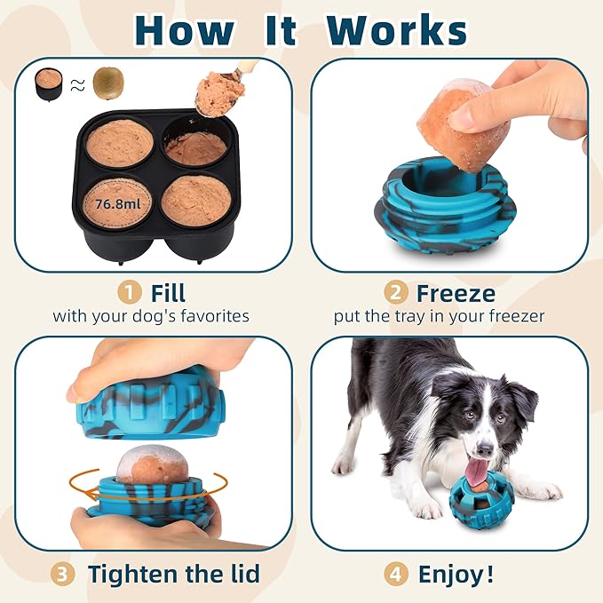 Dog Enrichment Toys to Keep Them Busy-Interactive Dog Toys for Large Dogs-Freeze Treat Dispensing,Natural Rubber,Dishwasher Safe,Blue,M