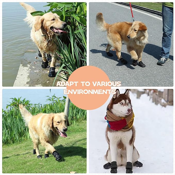 Dog Shoes for Large Dogs, Medium Dog Boots, Anti-Slip Reflective Dog Shoes, Paw Protectors for Winter Snowy and Summer Hot Pavement, Waterproof Dog Rain Boots(3.15" L*2.95" W)