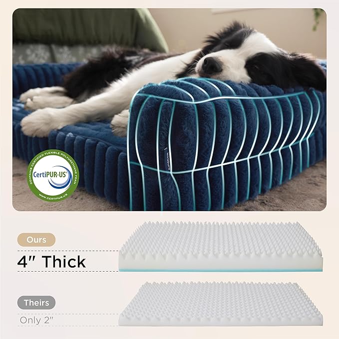 Bedsure Orthopedic Dog Beds for Extra Large Dogs, Waterproof Memory Foam XL Pet Bed with Sides, Non-Slip and Egg-Crate Foam Big Dog Couch Sofa with Washable Removable Corduroy Cover, Blue