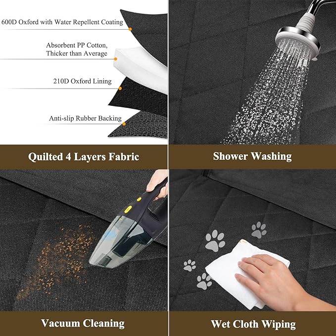 VIVAGLORY Dog Seat Cover Easyhammock Dog Hammock, Seat Cover for Car SUV & Truck, Back Backseat Split Hair Resistant Protector for Pet, Large, Black