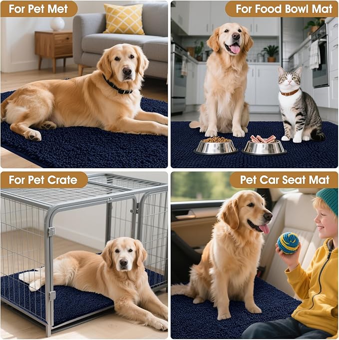 IM HOME Dog Door Mats for Muddy Paws, 30" X 20" Chenille Absorbent Doormat, Non Slip Heavy Dog Rugs for Muddy Paws, Soft Indoor Door Mat for Entryway, Mud Paw, Inside Floor, Navy Blue