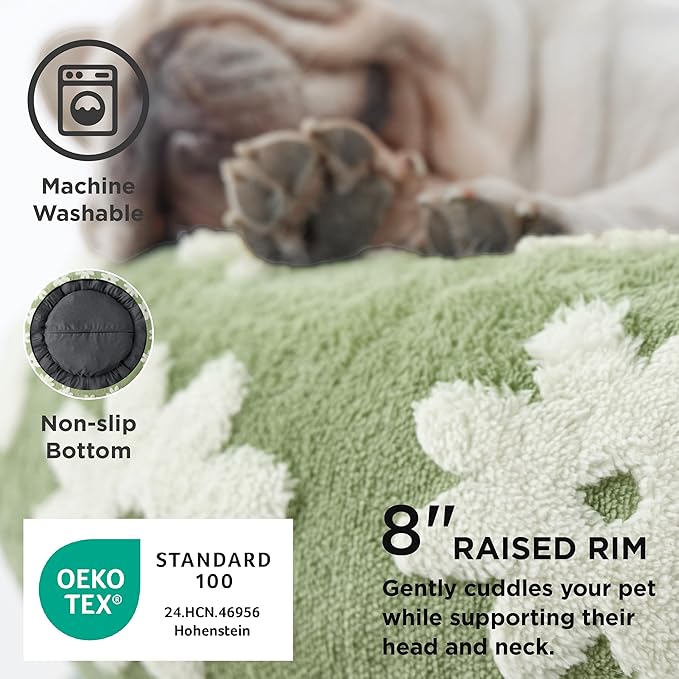 LE SURE Donut Small Dog Bed - Round Cat Beds Indoor Calming Gift for Pets, Cute Modern Beds with Jacquard Shaggy Plush & Anti Slip Bottom, 27 Inch, Green