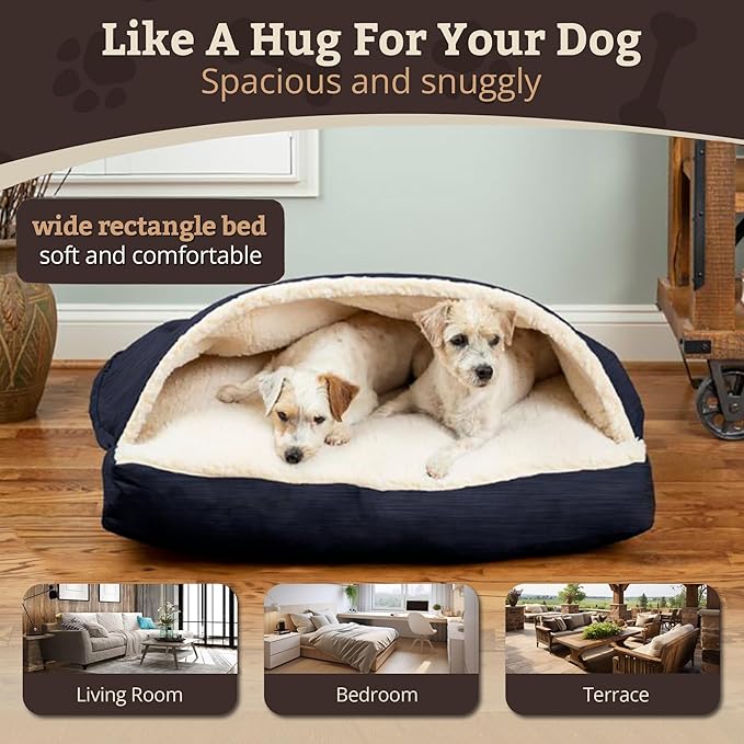 Snoozer Pet Products Rectangle Cozy Cave Dog Bed, Medium, Navy