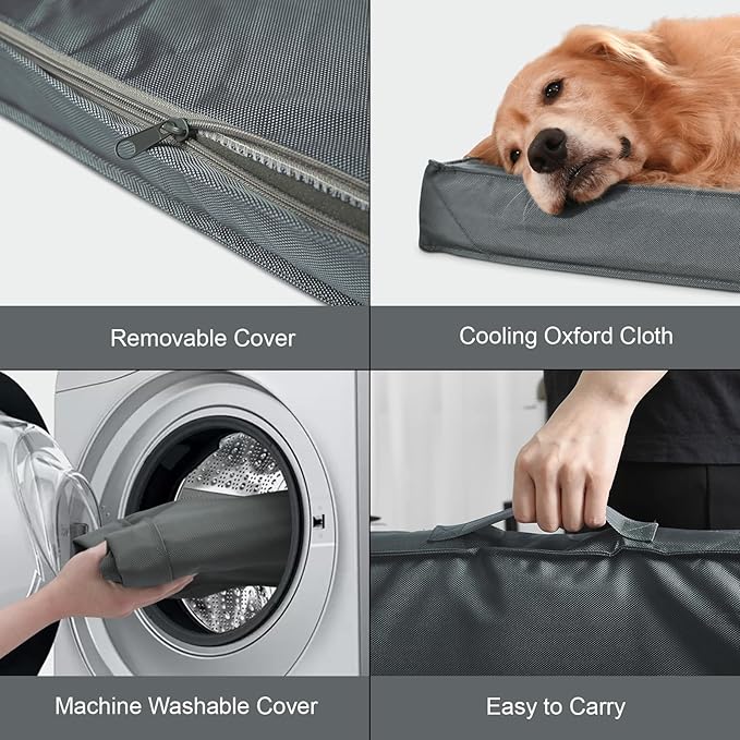 Outdoor Extra Large Dog Crate Bed, XXL Waterproof Dog Bed for Giant Breeds Dogs, 47x29 Inch Orthopedic Egg Crate Foam Pet Mat with Removable Cooling Cover, Grey