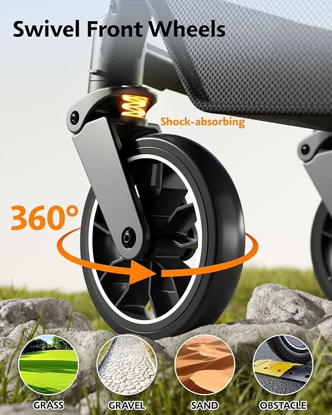 Dog Stroller with Waterproof Rain Cover, Heavy-Duty All-Terrain 4-Wheel Pet Stroller with Adjustable Sunshade Canopy, Foldable Travel Dog Strollers for Small/Medium Dogs Up to 121 lbs