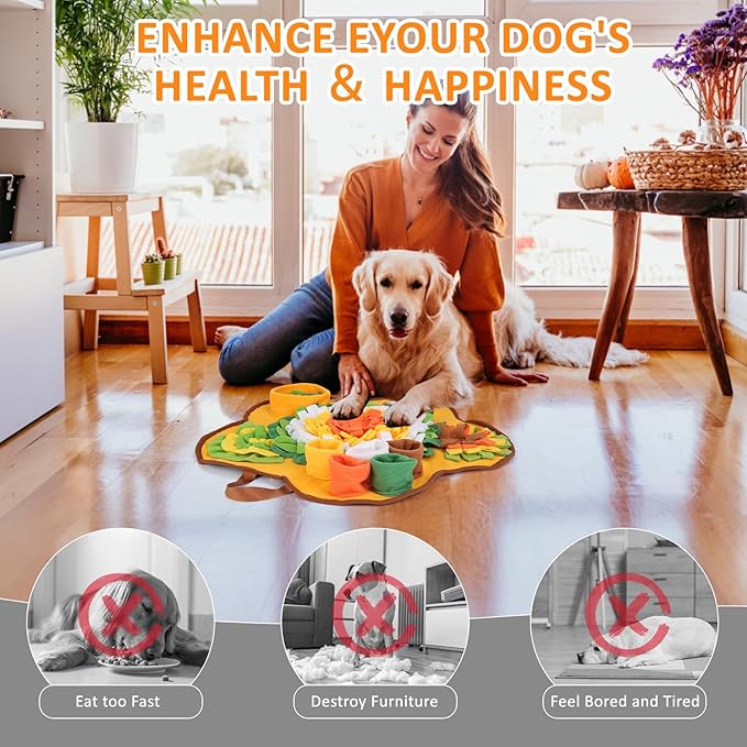 Pleasthome Snuffle Mat for Dogs, Interactive Slow Feeder Training Mat, Orange Sniffing Treat Mat for Small and Medium Dogs