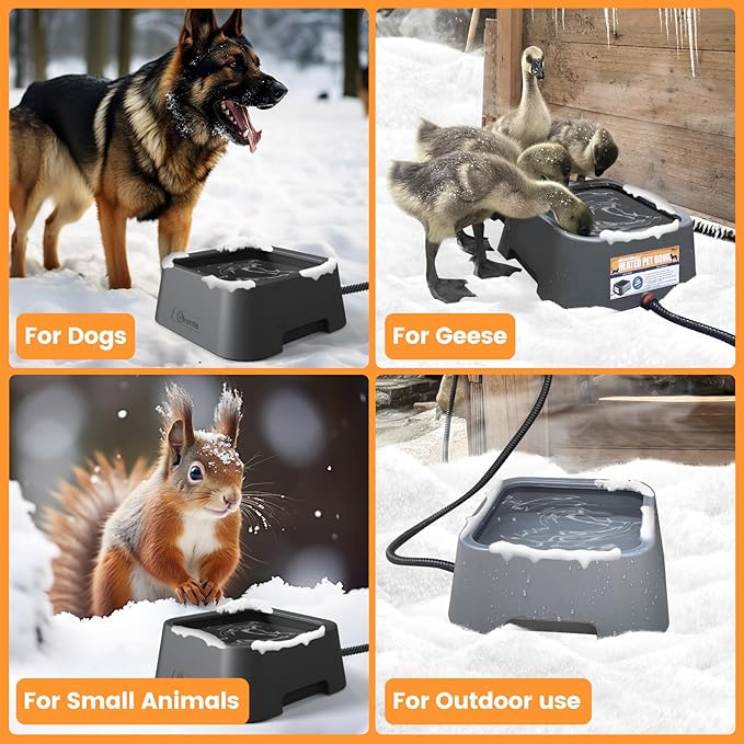 Heated Water Bowl for Outdoor Dogs Cats, 3.5L / 120oz Large Heated Pet Water Bowl with Chew Resistant Power Cord, Thermal-Bowl No-Freeze Heated Dog Water Dish for Winter, Rabbit Chicken Duck Bird Use
