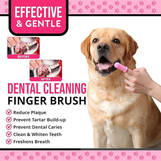 Dog Finger Toothbrush – Soft Silicone Finger Brush for Dogs & Puppies – Gentle Dental Care for Pets – Easy-to-Use Dog Toothbrush for Small, Medium & Large Breeds (Pink)