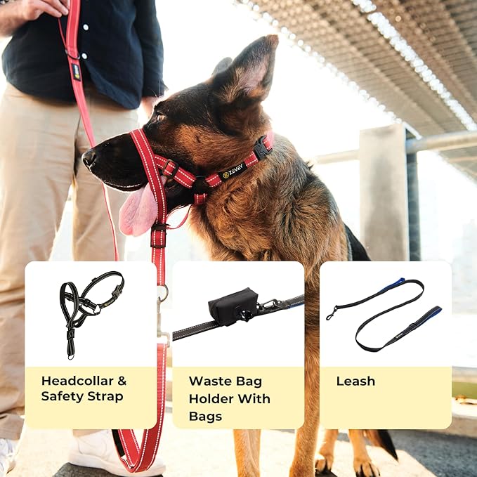 Dog Headcollar With Leash And Safety Strap Stops Heavy Pulling On The Leash Padded Reflective Head Halter For Small Medium Large Dogs Adjustable Head Harness For Training And Walking, (XL, Pink)