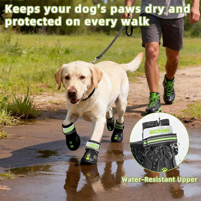 BECROWM Dog Shoes&Dog Boots for Small,Medium,Large Dogs,Waterproof Non-Slip Shoes for Winter&Hiking,Adjustable Paw Protection, for Dogs(#1(width1.77inch) for 15-22 lbs)