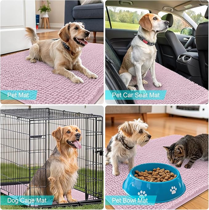 OLANLY Dog Door Mat for Muddy Paws 59x32, Absorbs Moisture and Dirt, Absorbent Non-Slip Washable Doormat, Quick Dry Chenille Mud Mat for Dogs, Entry Indoor Entryway Carpet for Inside Floor, Dusty Rose