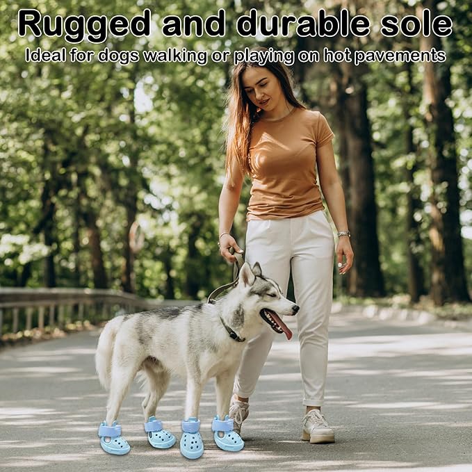 Dog Shoes for Hot Pavement,Non-Slip Waterproof Breathable Easy to Clean Put On and Take Off Dog Boots,Paw Protector for Hot Summer Roads Winter Snow (Blue, Size 4:(1.77"x2.36")(L*W))